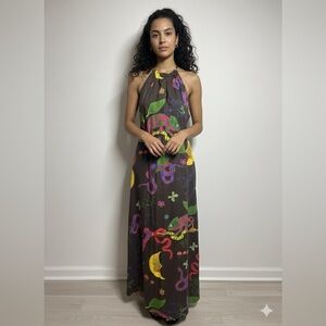 NEW MIRTO maxi sleeveless dress lizard colorful tropical sz large (44) designer